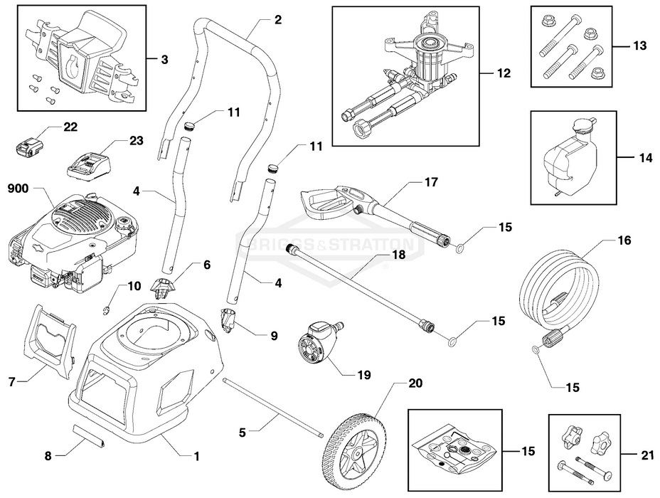 Briggs & Stratton pressure washer model 020661 replacement parts, pump breakdown, repair kits, owners manual and upgrade pump.